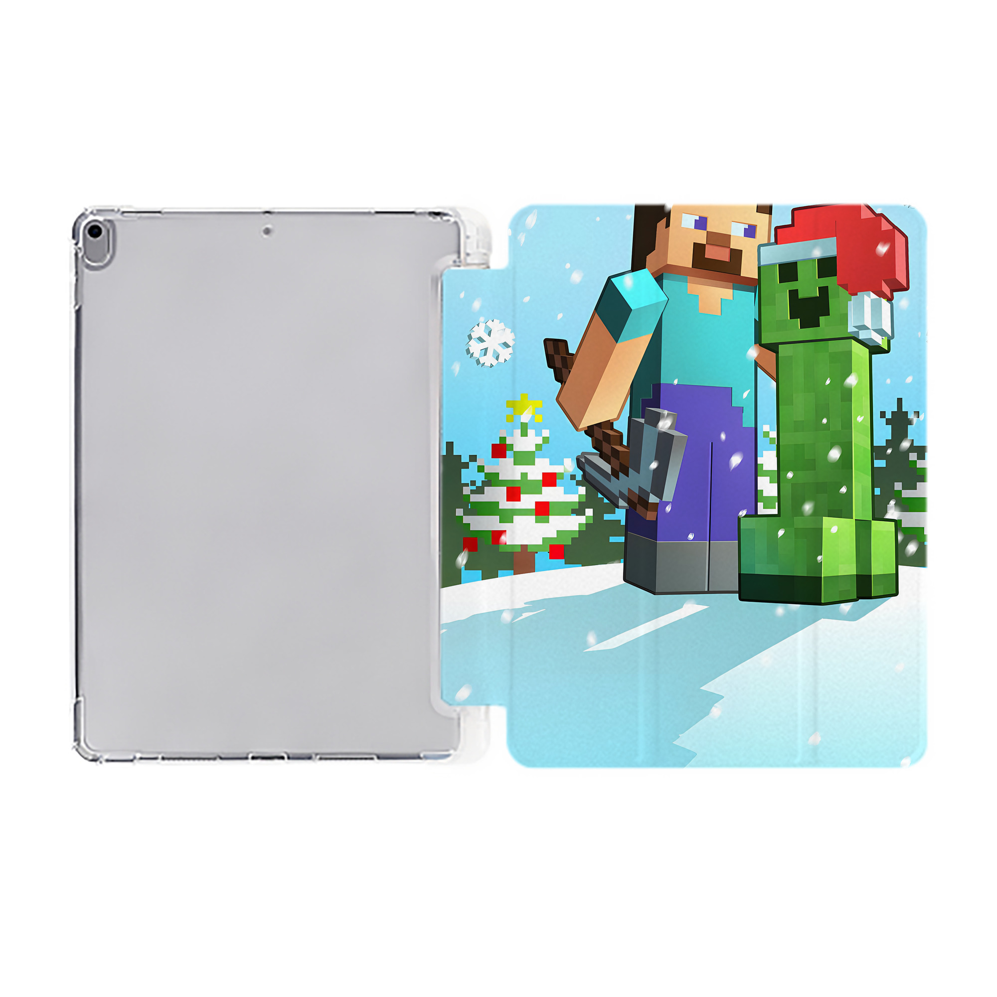 （画像用） マインクラフト ブロックの世界 Minecraft MC Block world IPad ケース ペン収納付き 三つ折りスタンド PUレザー×シリコン 対応機種9.5/10.5/10.9インチ